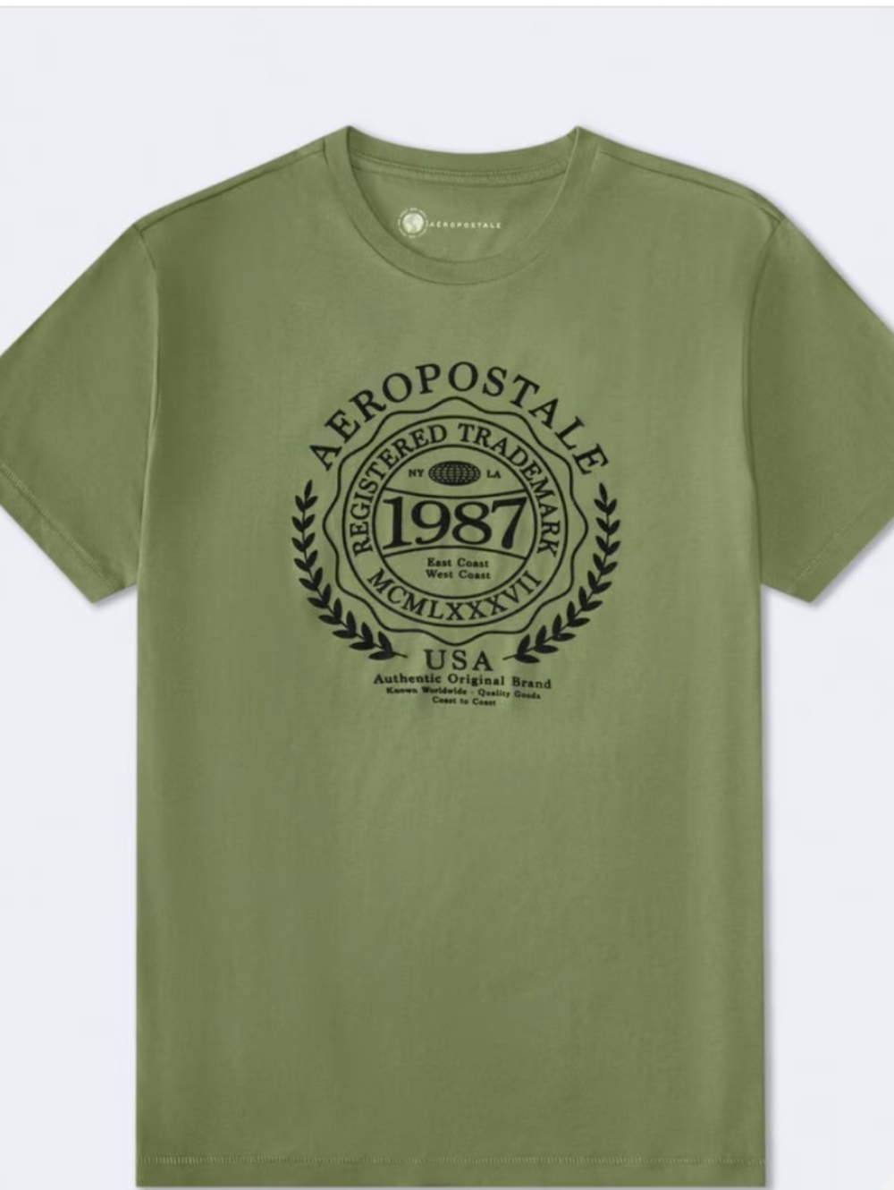 Aeropostale Graphic Tee Olive Green Crewneck Short Sleeve  6231 185